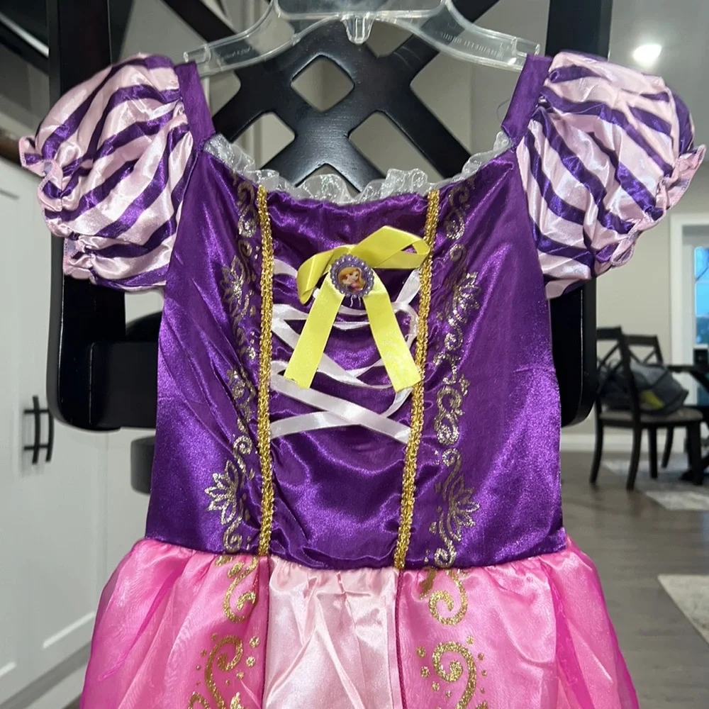 Girls purple & pink puff sleeve princess dress 150 10-12